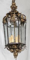 IRON HEXAGONAL LANTERN CHANDELIER C 1925