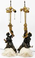 BRONZE AND ALABASTER LAMPS PAIR
