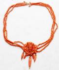 VICTORIAN CORAL BEAD  BACCHANTE PENDANT NECKLACE