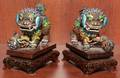 CHINESE BRASS  ENAMEL FU DOGS PAIR