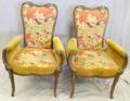 VICTORIAN CARVED WALNUT UPHOLSTERED ARM CHAIRS PAIR