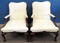 GEORGIAN STYLE CARVED MAHOGANY ARMCHAIRS PAIR