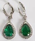 4CT EMERALD  DIAMOND LADYS DANGLE EARRINGS PAIR