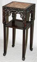CHINESE MARBLE TOP TEAKWOOD PEDESTAL C1920