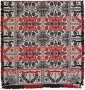 Pennsylvania or Ohio red navy blue green and white jacquard coverlet mid 19th c