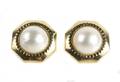 Ladies 14k Gold  Pearl Octagonal Earrings