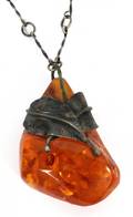 AMBER AND SILVER PENDANT AND CHAIN