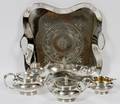 MERIDEN SILVERPLATE TEA SET  TRAY LATE 19TH C 4PC