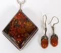 AMBER PENDANTBROOCH W NECKLACE  PAIR OF EARRINGS