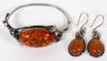 POLISH SILVER  AMBER BRACELET AND PAIR OF EARRINGS
