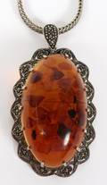 ITALIAN STERLING NECKLACE W AMBER PENDANTBROOCH
