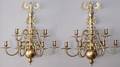 SEVEN LIGHT BRASS WALL SCONCES PAIR