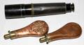 VINTAGE COPPER POWDER HORNS AND TELESCOPE