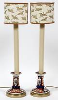 IMARI PORCELAIN SINGLE LIGHT CANDLESTICK LAMPS PAIR