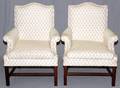 UPHOLSTERED WING BACK ARM CHAIRS PAIR