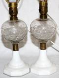 VICTORIAN PRESSED GLASS OIL LAMPS LATE 19TH C PAIR