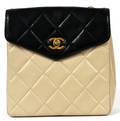 CHANEL TAN  NAVY QUILTED LEATHER SHOULDER BAG