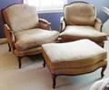 ETHAN ALLEN UPHOLSTERED CHAIRS AND OTTOMAN