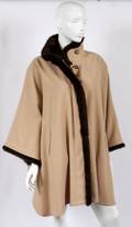 TAN WOOL CAPE W FAUX FUR TRIM