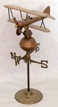 BIPLANE BRASS AND COPPER MINIATURE WEATHER VANE