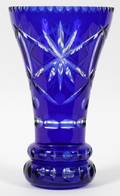 BOHEMIAN COBALT CUT TO CLEAR CRYSTAL VASE