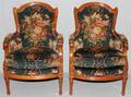 LOUIS XVI STYLE UPHOLSTERED ARMCHAIRS PAIR