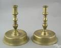 Pair of brass bell base candlesticks 17th c