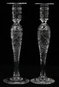 SINCLAIR ETCHED GLASS CANDLESTICKS EARLY 20TH C
