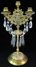 BRASS  CRYSTAL 3LIGHT CANDELABRA