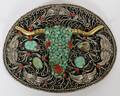 TEXAS LONGHORN BUCKLE METAL TURQUOISE AND CORAL