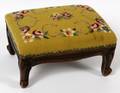 CARVED WALNUT AND NEEDLE POINT FOOTSTOOL