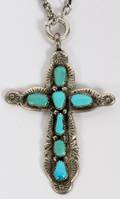 HORACE IULEZUNI SILVER  TURQUOISE CROSS W CHAIN