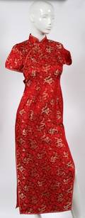 CHINESE RED SILK BROCADE DRESS