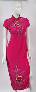 CHINESE EMBROIDERED MAGENTA SILK DRESS