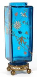 HAND PAINTED BLUE GLASS VASE