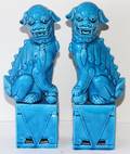 CHINESE TURQUOISE GLAZED FOO DOGS PAIR