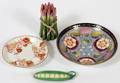 CERAMIC VEGETABLES SPODE DISH AND RUSSIAN SAUCER