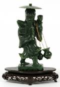 CHINESE CARVED DARK GREEN JADE WATER CARRIER FIGURE