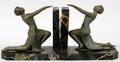 ART DECO SPELTER  MARBLE FIGURAL BOOKENDS C 1920