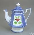 Blue spatter paneled teapot