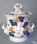 Large Gaudy Welsh 2handled chamber pot 19th c