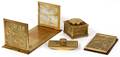 TIFFANY STUDIOS GILT BRONZE  GLASS DESK SET