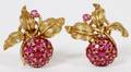 18KT YELLOW GOLD  RUBY FLOWER EARCLIPS PAIR