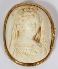 CARVED SHELL AND GOLD PLATE CAMEO BROOCH