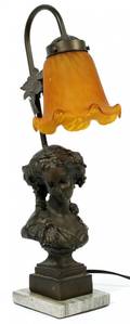 NEOCLASSICAL BRONZE AND ART GLASS TABLE LAMP
