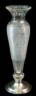 HAWKES CUT  ENGRAVED GLASS VASE W STERLING BASE