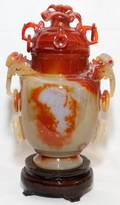 CHINESE CARVED CARNELIAN COVERED URN