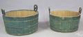Two green painted staved buckets