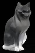 LALIQUE CHAT ASSIS MOLDED  FROSTED GLASS FIGURE