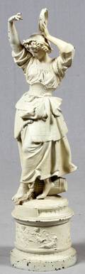 FRENCH STYLE METAL SCULPTURE WOMAN W TAMBOURINE